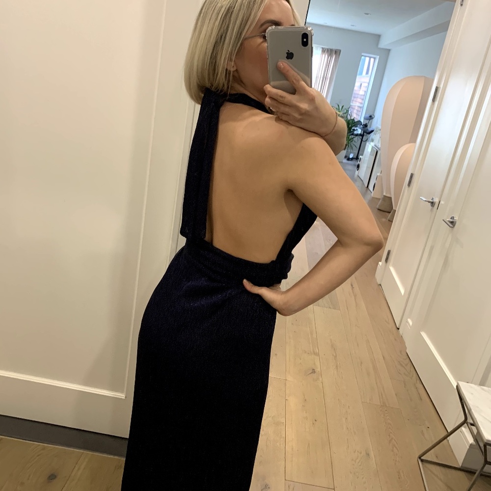 Zara Basic Open Back Evening Navy Sexy Gown